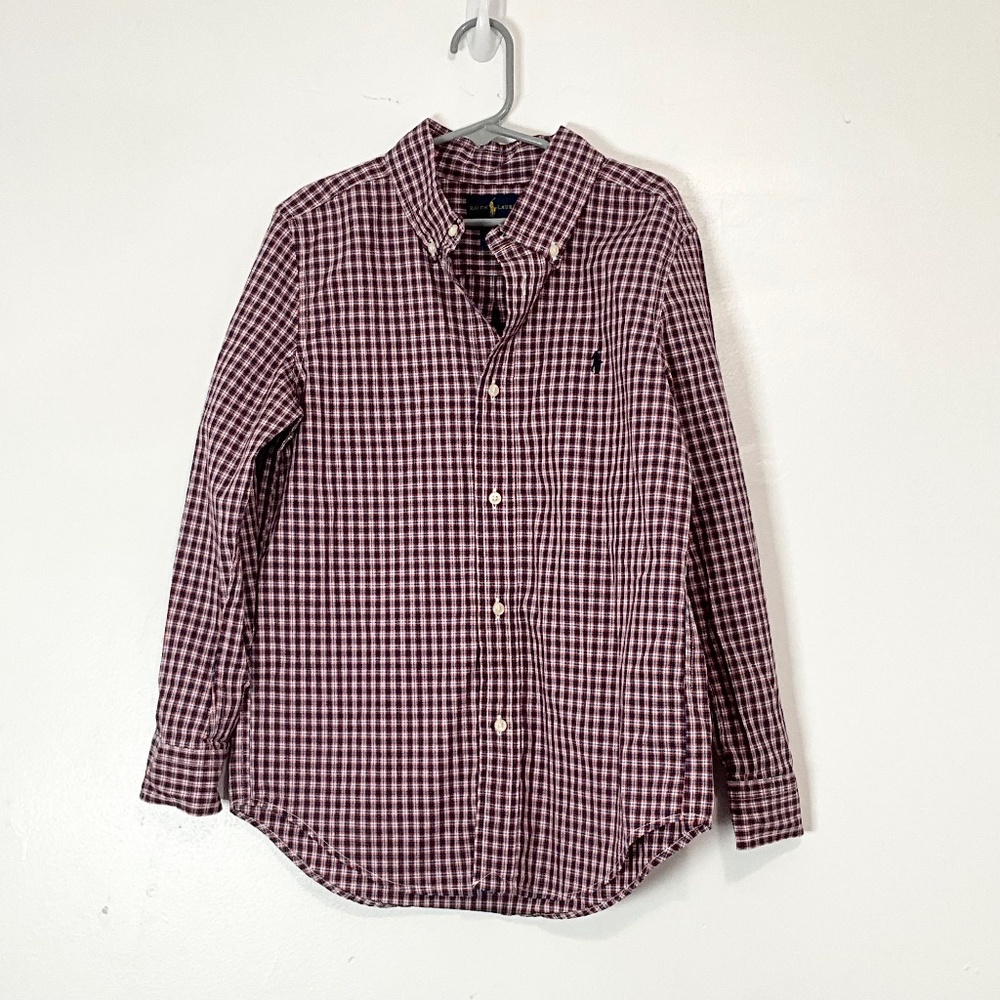 Polo Ralph Lauren Boys Plaid Button Down Shirt Red Blue White Cotton Size 7 - Picture 2 of 6